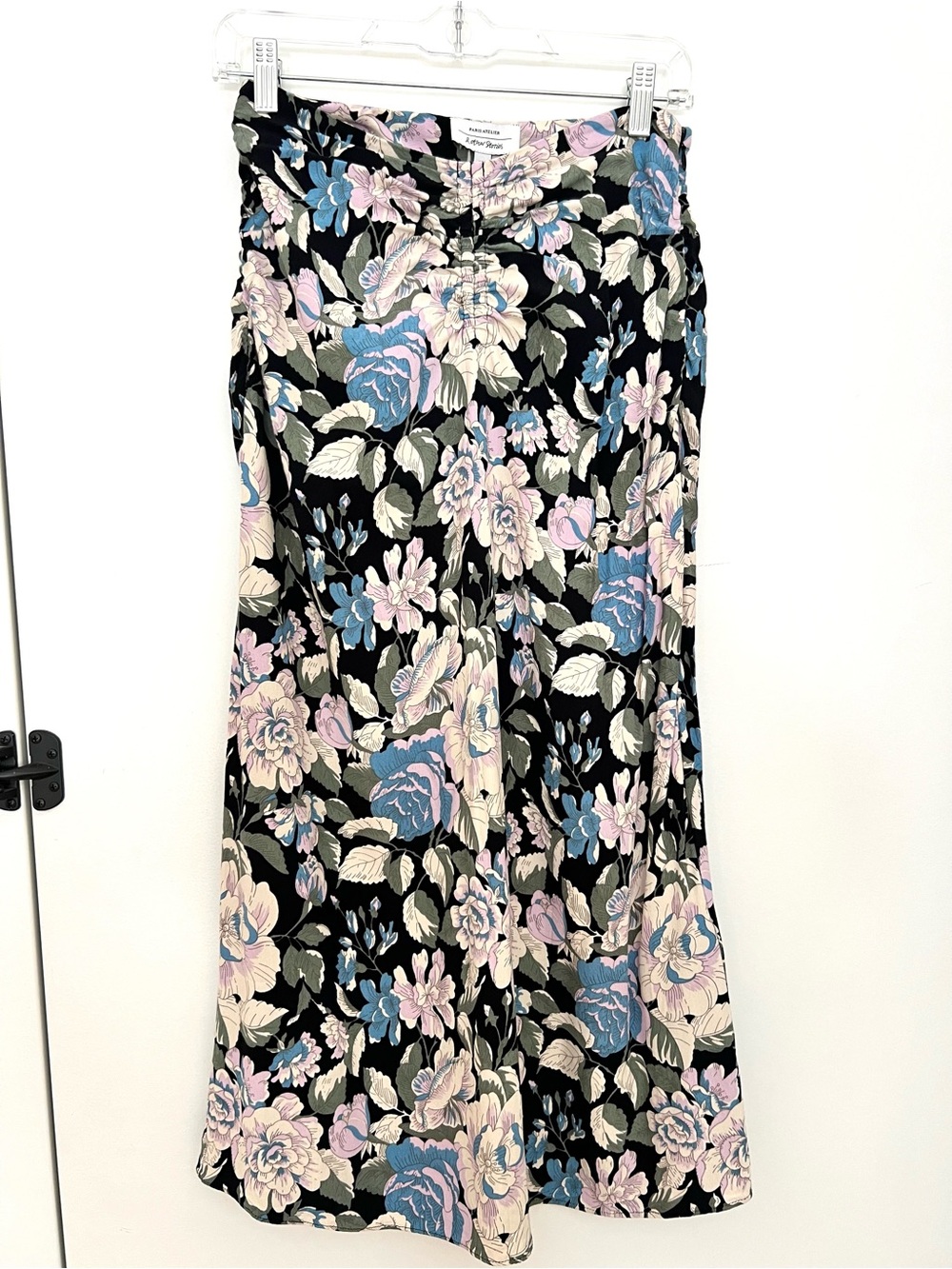 & Other Stories Black Floral Midi Skirt with Blue and Pink Blossoms